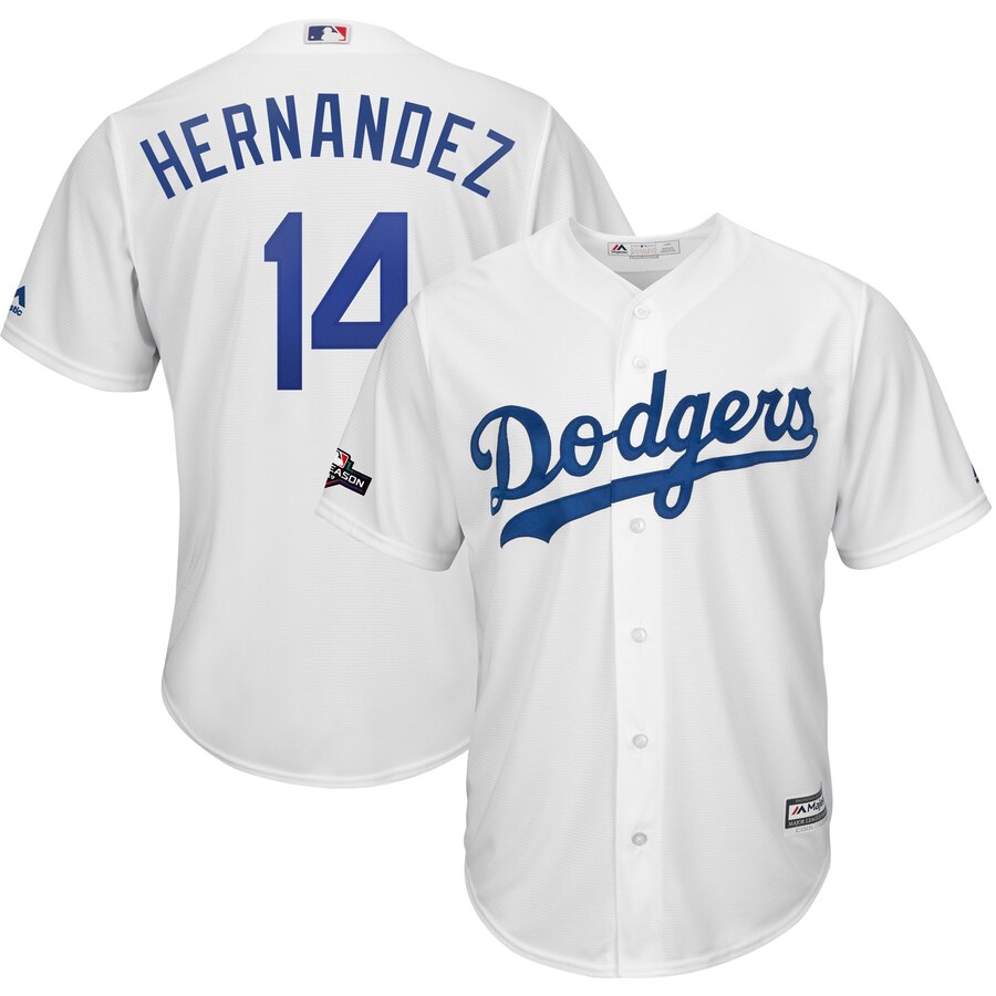 Los Angeles Dodgers #14 Enrique Hernandez Majestic 2019 Postseason Home Official Cool Base Player Jersey White Los Angeles Dodgers #14 Enrique Hernandez Majestic 2019 Postseason Home Official Cool Base Player Jersey White