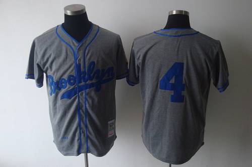 Mitchell and Ness 1945 Dodgers #4 Babe Herman Grey Stitched Throwback MLB Jersey Mitchell and Ness 1945 Dodgers #4 Babe Herman Grey Stitched Throwback MLB Jersey