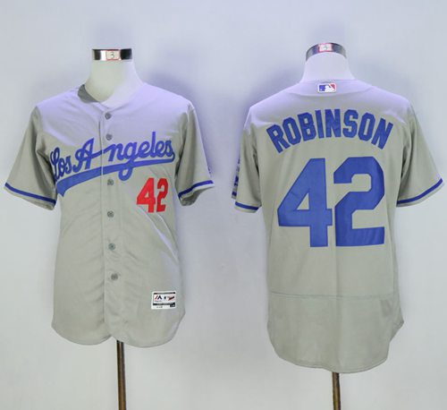 Dodgers #42 Jackie Robinson Grey Flexbase Authentic Collection Road Stitched MLB Jersey Dodgers #42 Jackie Robinson Grey Flexbase Authentic Collection Road Stitched MLB Jersey
