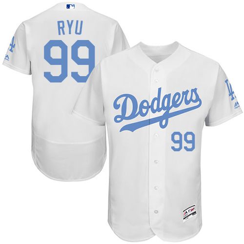 Dodgers #99 Hyun-Jin Ryu White Flexbase Authentic Collection Father's Day Stitched MLB Jersey Dodgers #99 Hyun-Jin Ryu White Flexbase Authentic Collection Father's Day Stitched MLB Jersey