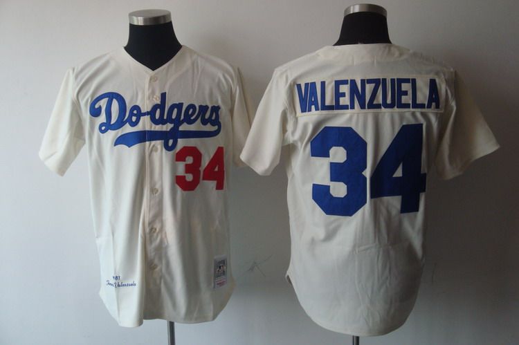 Mitchell and Ness Dodgers #34 Fernando Valenzuela Stitched Cream MLB Jersey Mitchell and Ness Dodgers #34 Fernando Valenzuela Stitched Cream MLB Jersey