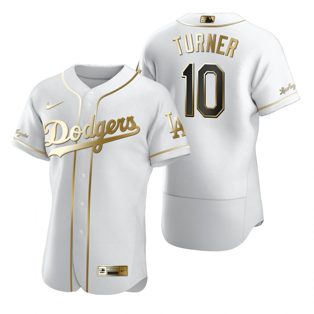 Los Angeles Dodgers #10 Justin Turner White Nike Men's Authentic Golden Edition MLB Jersey Los Angeles Dodgers #10 Justin Turner White Nike Men's Authentic Golden Edition MLB Jersey
