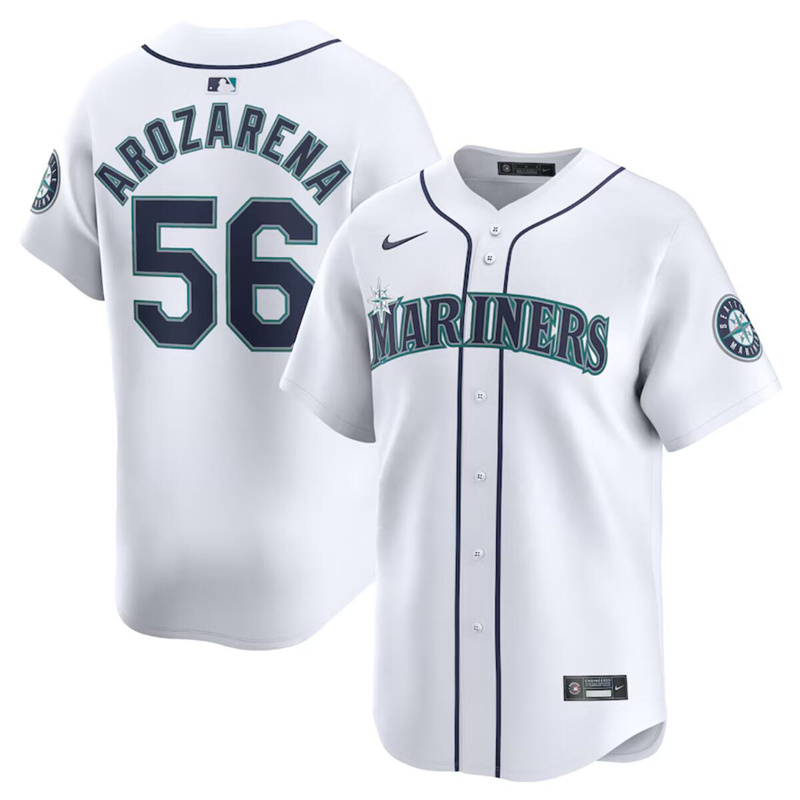 Men's Seattle Mariners #56 Randy Arozarena White 2024 Home Limited Stitched jersey Men's Seattle Mariners #56 Randy Arozarena White 2024 Home Limited Stitched jersey