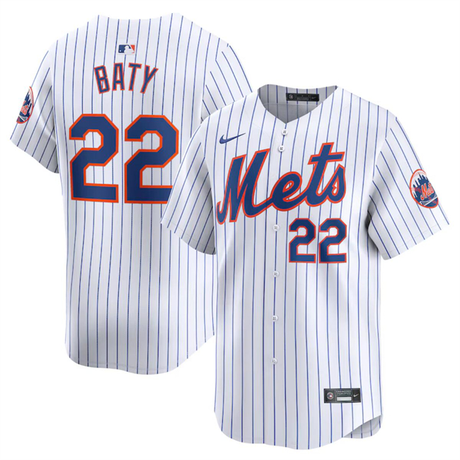 Men's New York Mets #22 Brett Baty White 2024 Home Limited Stitched Baseball Jersey Men's New York Mets #22 Brett Baty White 2024 Home Limited Stitched Baseball Jersey