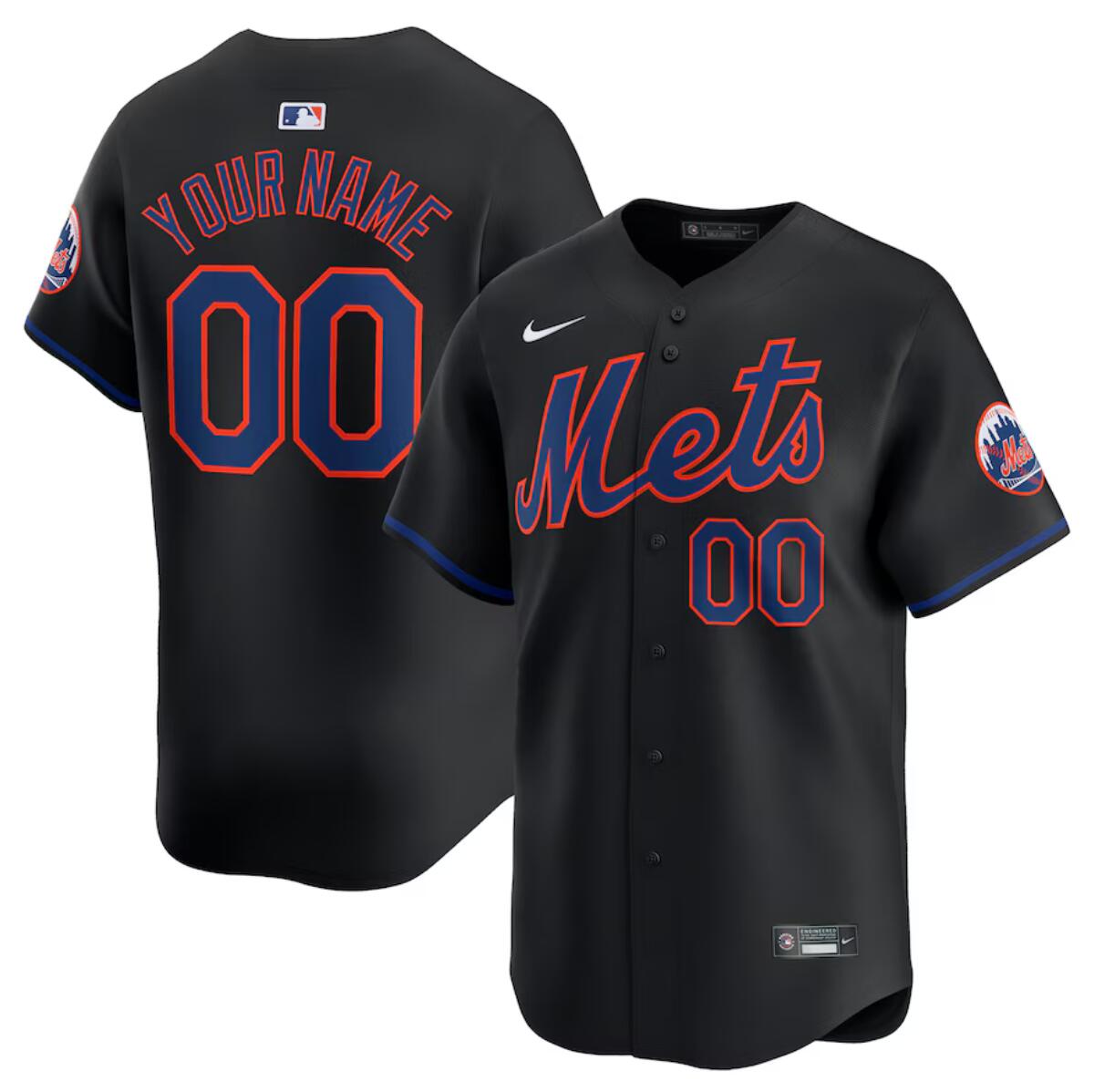 Men's New York Mets Active Player Custom Black 2024 Alternate Limited Stitched Baseball Jersey Men's New York Mets Active Player Custom Black 2024 Alternate Limited Stitched Baseball Jersey