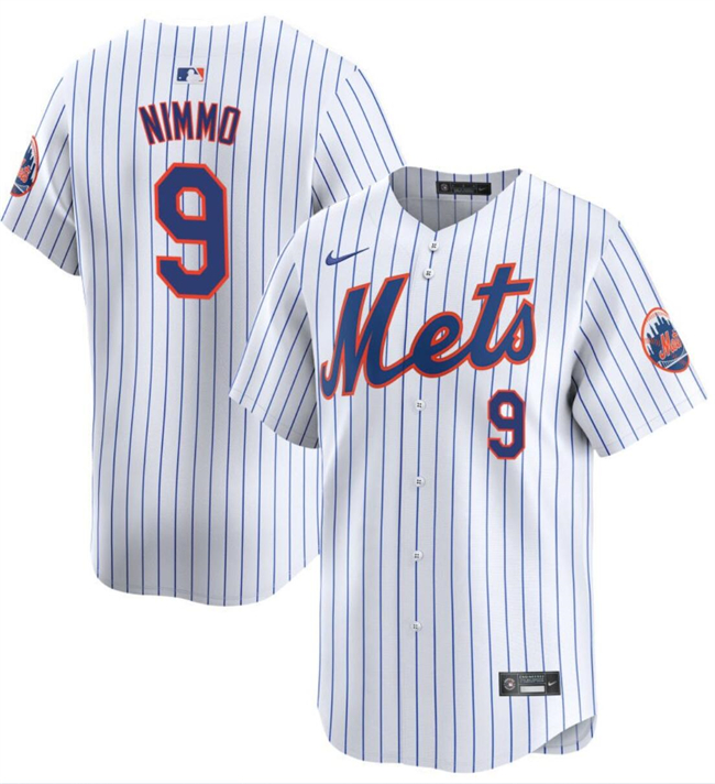 Men's New York Mets #9 Brandon Nimmo White 2024 Home Limited Stitched Baseball Jersey Men's New York Mets #9 Brandon Nimmo White 2024 Home Limited Stitched Baseball Jersey