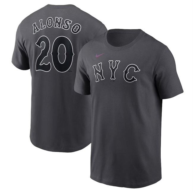 Men's New York Mets #20 Pete Alonso Graphite 2024 City Connect Fuse Name & Number T-Shirt Men's New York Mets #20 Pete Alonso Graphite 2024 City Connect Fuse Name & Number T-Shirt