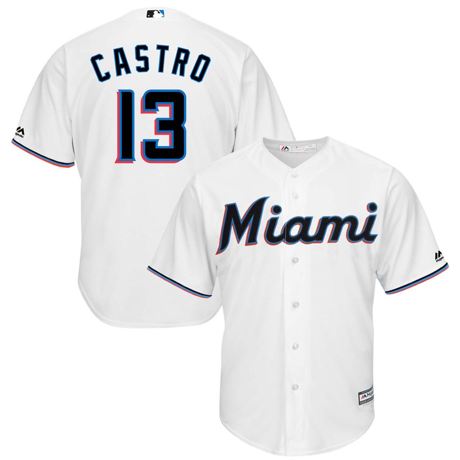 Miami Marlins #13 Starlin Castro Majestic Home 2019 Cool Base Player Jersey White Miami Marlins #13 Starlin Castro Majestic Home 2019 Cool Base Player Jersey White