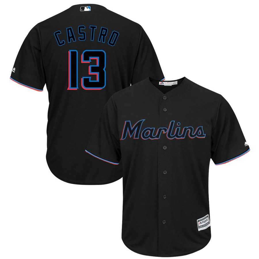 Miami Marlins #13 Starlin Castro Majestic Alternate 2019 Cool Base Player Jersey Black Miami Marlins #13 Starlin Castro Majestic Alternate 2019 Cool Base Player Jersey Black