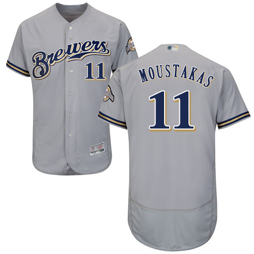Brewers #11 Mike Moustakas Grey Flexbase Authentic Collection Stitched MLB Jersey Brewers #11 Mike Moustakas Grey Flexbase Authentic Collection Stitched MLB Jersey