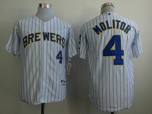 Brewers #4 Paul Molitor White (Blue Strip) Stitched MLB Jersey Brewers #4 Paul Molitor White (Blue Strip) Stitched MLB Jersey