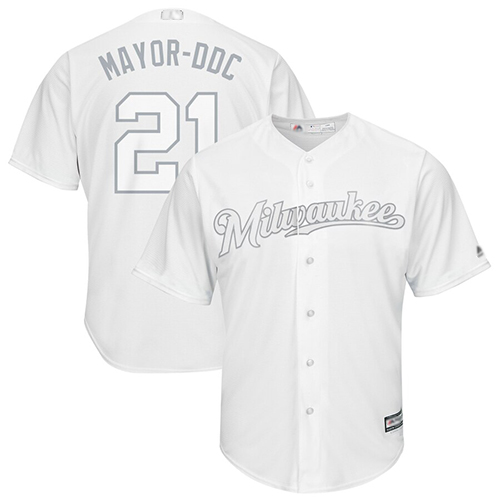 Brewers #21 Travis Shaw White "Mayor-DDC" Players Weekend Cool Base Stitched MLB Jersey Brewers #21 Travis Shaw White "Mayor-DDC" Players Weekend Cool Base Stitched MLB Jersey
