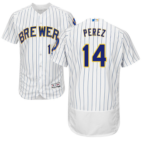 Brewers #14 Hernan Perez White Strip Flexbase Authentic Collection Stitched MLB Jersey Brewers #14 Hernan Perez White Strip Flexbase Authentic Collection Stitched MLB Jersey