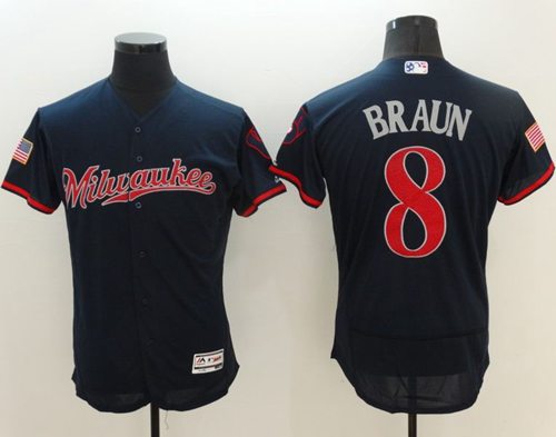 Brewers #8 Ryan Braun Navy Blue Fashion Stars & Stripes Flexbase Authentic Stitched MLB Jersey Brewers #8 Ryan Braun Navy Blue Fashion Stars & Stripes Flexbase Authentic Stitched MLB Jersey