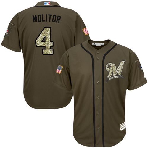 Brewers #4 Paul Molitor Green Salute to Service Stitched MLB Jersey Brewers #4 Paul Molitor Green Salute to Service Stitched MLB Jersey
