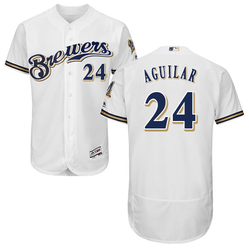 Brewers #24 Jesus Aguilar White Flexbase Authentic Collection Stitched MLB Jersey Brewers #24 Jesus Aguilar White Flexbase Authentic Collection Stitched MLB Jersey