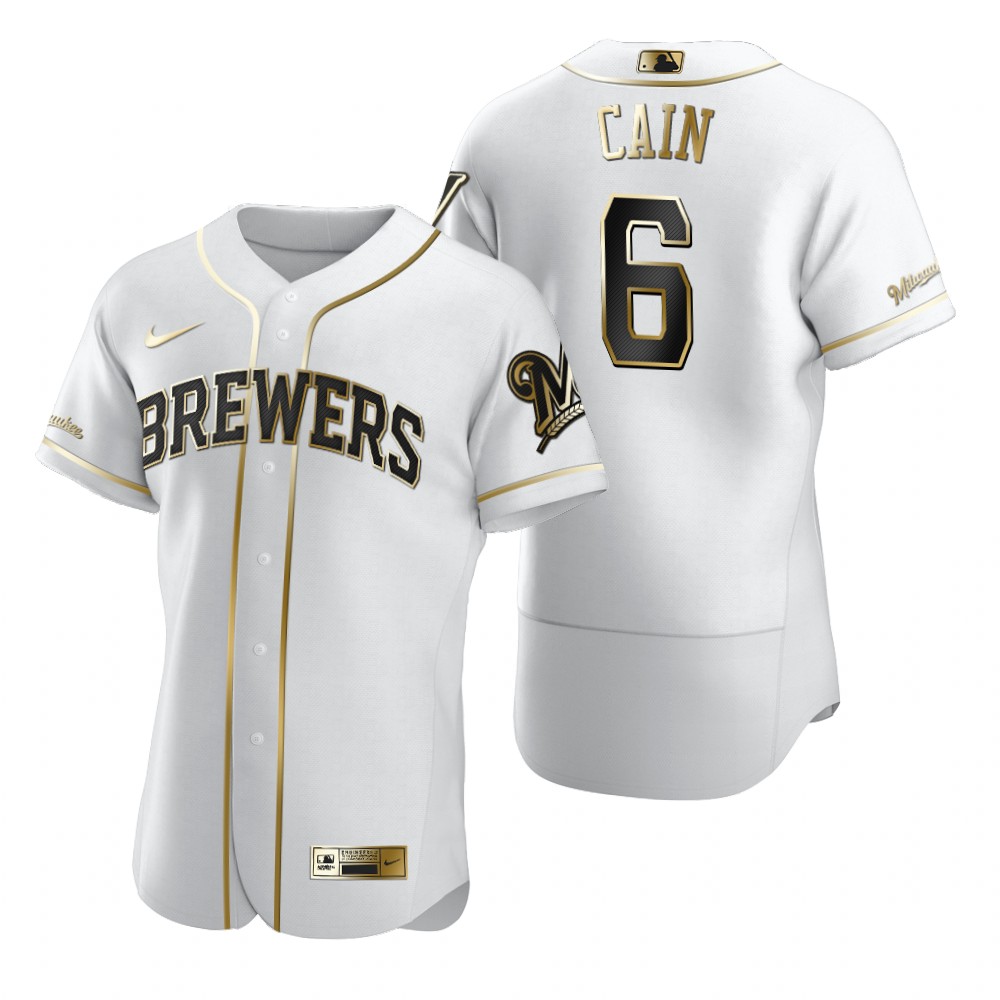 Milwaukee Brewers #6 Lorenzo Cain White Nike Men's Authentic Golden Edition MLB Jersey Milwaukee Brewers #6 Lorenzo Cain White Nike Men's Authentic Golden Edition MLB Jersey