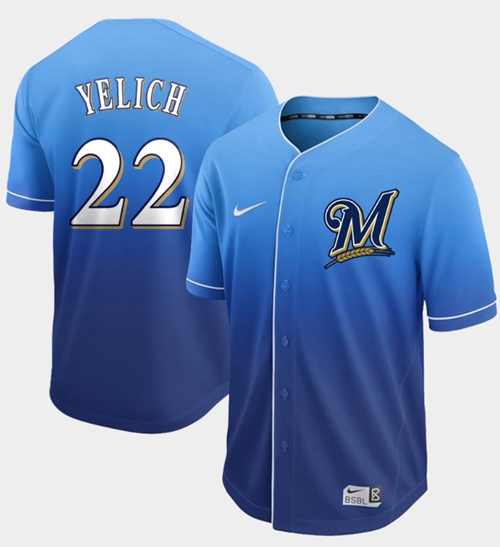Nike Brewers #22 Christian Yelich Royal Fade Authentic Stitched MLB Jersey Nike Brewers #22 Christian Yelich Royal Fade Authentic Stitched MLB Jersey