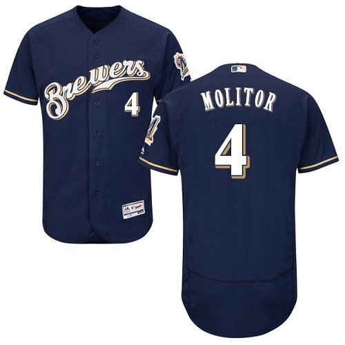 Brewers #4 Paul Molitor Navy Blue Flexbase Authentic Collection Stitched MLB Jersey Brewers #4 Paul Molitor Navy Blue Flexbase Authentic Collection Stitched MLB Jersey