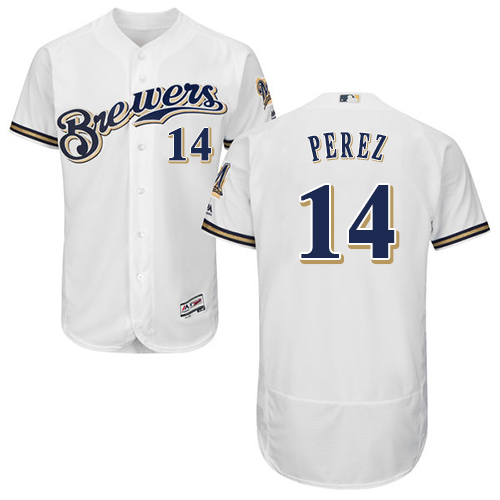 Brewers #14 Hernan Perez White Flexbase Authentic Collection Stitched MLB Jersey Brewers #14 Hernan Perez White Flexbase Authentic Collection Stitched MLB Jersey
