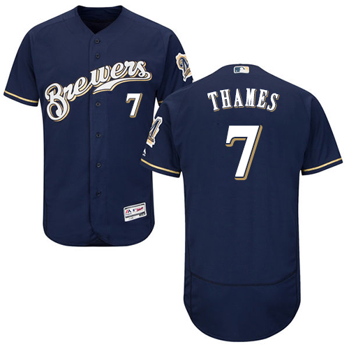 Brewers #7 Eric Thames Navy Blue Flexbase Authentic Collection Stitched MLB Jersey Brewers #7 Eric Thames Navy Blue Flexbase Authentic Collection Stitched MLB Jersey
