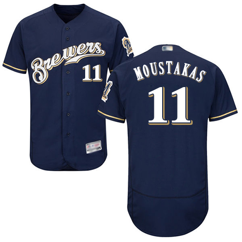 Brewers #11 Mike Moustakas Navy Blue Flexbase Authentic Collection Stitched MLB Jersey Brewers #11 Mike Moustakas Navy Blue Flexbase Authentic Collection Stitched MLB Jersey