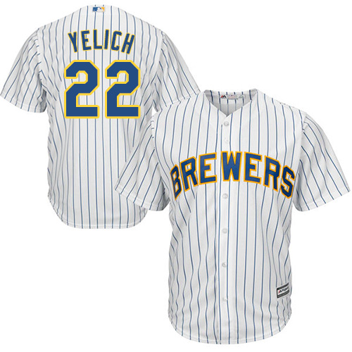Brewers #22 Christian Yelich White(Blue Strip) New Cool Base Stitched MLB Jersey Brewers #22 Christian Yelich White(Blue Strip) New Cool Base Stitched MLB Jersey