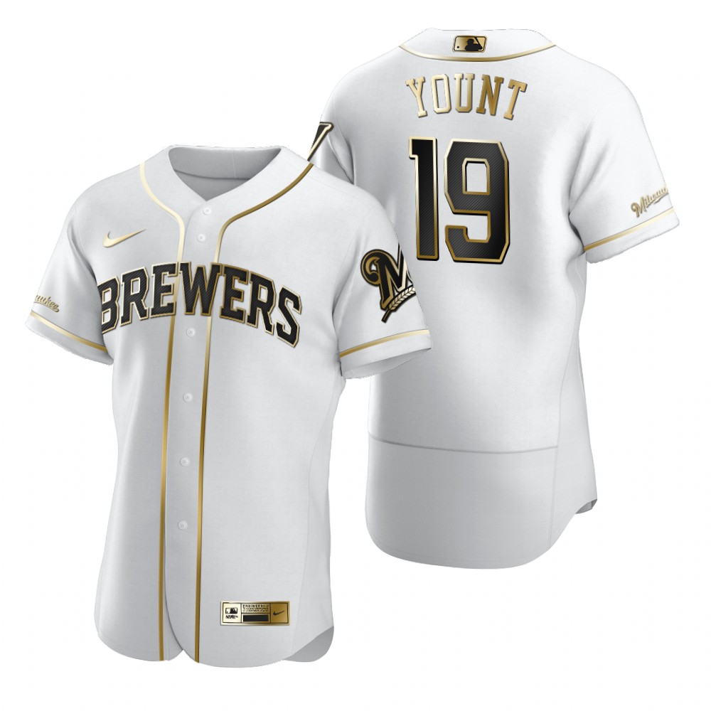 Milwaukee Brewers #19 Robin Yount White Nike Men's Authentic Golden Edition MLB Jersey Milwaukee Brewers #19 Robin Yount White Nike Men's Authentic Golden Edition MLB Jersey