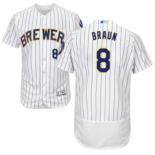 Brewers #8 Ryan Braun White Strip Flexbase Authentic Collection Stitched MLB Jersey Brewers #8 Ryan Braun White Strip Flexbase Authentic Collection Stitched MLB Jersey