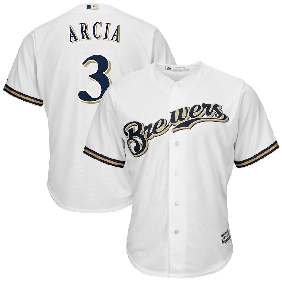 Milwaukee Brewers #3 Orlando Arcia Majestic Cool Base Home Player Jersey White Milwaukee Brewers #3 Orlando Arcia Majestic Cool Base Home Player Jersey White