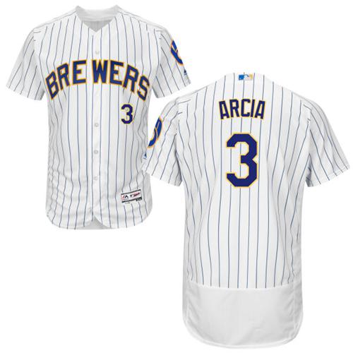 Brewers #3 Orlando Arcia White Strip Flexbase Authentic Collection Stitched MLB Jersey Brewers #3 Orlando Arcia White Strip Flexbase Authentic Collection Stitched MLB Jersey