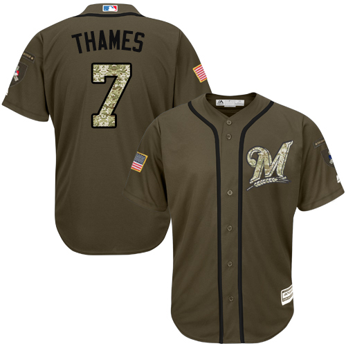 Brewers #7 Eric Thames Green Salute to Service Stitched MLB Jersey Brewers #7 Eric Thames Green Salute to Service Stitched MLB Jersey