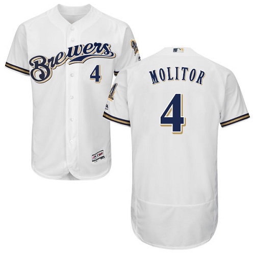 Brewers #4 Paul Molitor White Flexbase Authentic Collection Stitched MLB Jersey Brewers #4 Paul Molitor White Flexbase Authentic Collection Stitched MLB Jersey