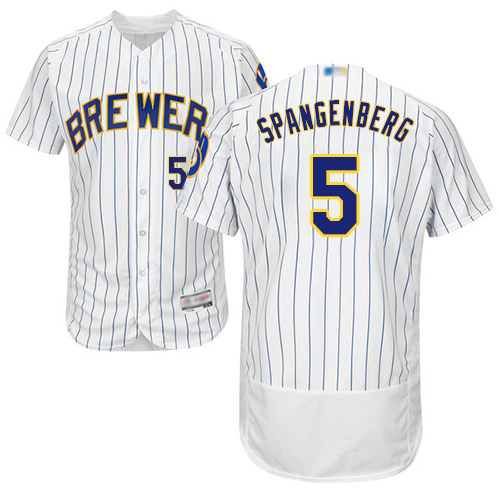 Brewers #5 Cory Spangenberg White Strip Flexbase Authentic Collection Stitched MLB Jersey Brewers #5 Cory Spangenberg White Strip Flexbase Authentic Collection Stitched MLB Jersey