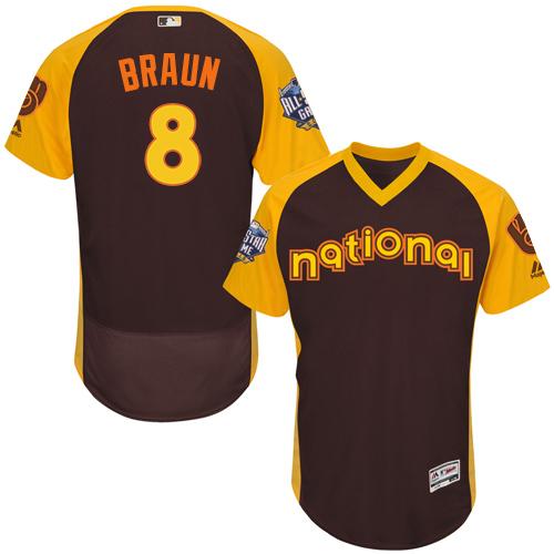 Brewers #8 Ryan Braun Brown Flexbase Authentic Collection 2016 All-Star National League Stitched MLB Jersey Brewers #8 Ryan Braun Brown Flexbase Authentic Collection 2016 All-Star National League Stitched MLB Jersey