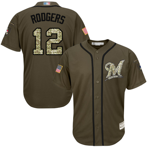 Brewers #12 Aaron Rodgers Green Salute to Service Stitched MLB Jersey Brewers #12 Aaron Rodgers Green Salute to Service Stitched MLB Jersey