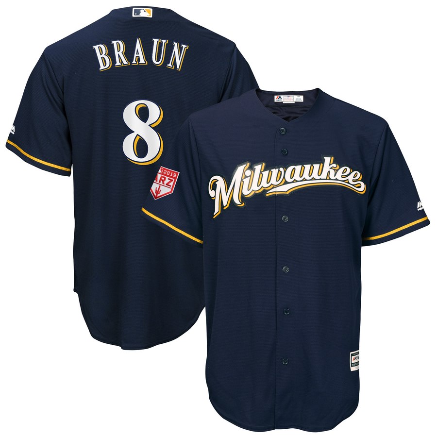 Brewers #8 Ryan Braun Navy 2019 Spring Training Cool Base Stitched MLB Jersey Brewers #8 Ryan Braun Navy 2019 Spring Training Cool Base Stitched MLB Jersey