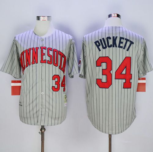 Mitchell And Ness 1987 Twins #34 Kirby Puckett Grey Throwback Stitched MLB Jersey Mitchell And Ness 1987 Twins #34 Kirby Puckett Grey Throwback Stitched MLB Jersey