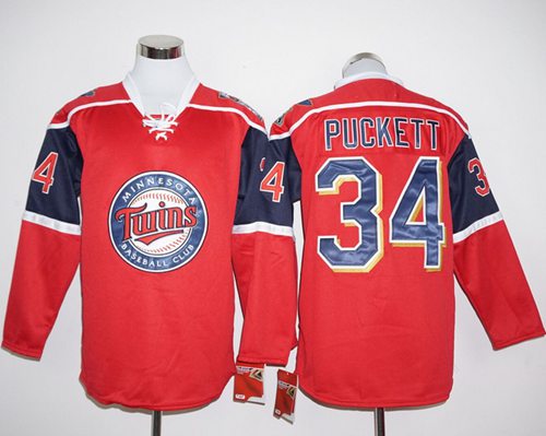 Twins #34 Kirby Puckett Red Long Sleeve Stitched MLB Jersey Twins #34 Kirby Puckett Red Long Sleeve Stitched MLB Jersey