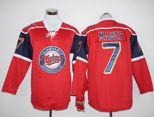 Twins #7 Joe Mauer Red Long Sleeve Stitched MLB Jersey Twins #7 Joe Mauer Red Long Sleeve Stitched MLB Jersey
