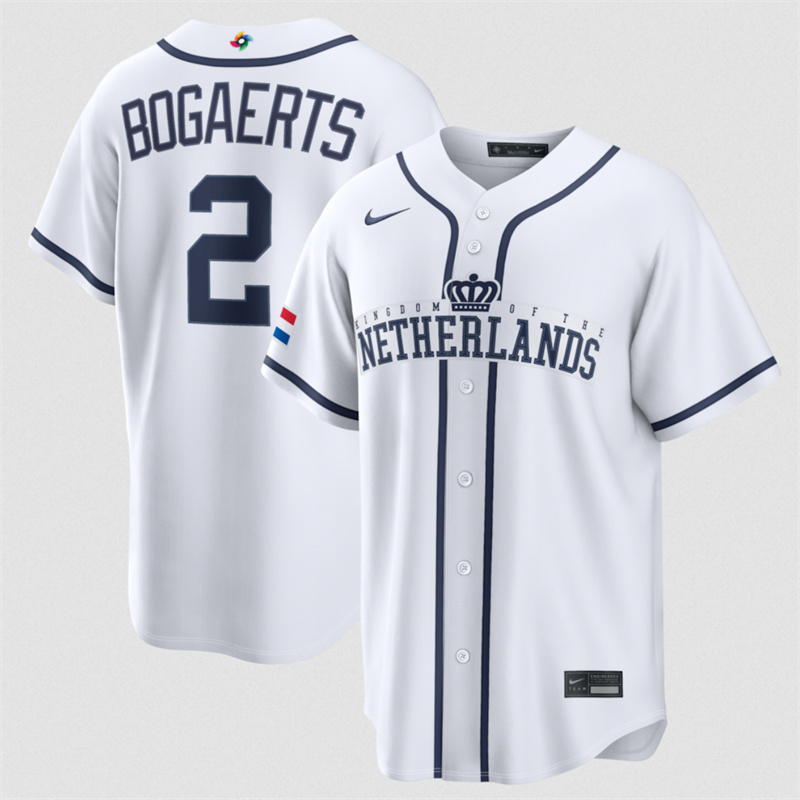 Men's Netherlands Baseball #2 Xander Bogaerts White 2026 World Baseball Classic Home Stadium Stitched Jersey Men's Netherlands Baseball #2 Xander Bogaerts White 2026 World Baseball Classic Home Stadium Stitched Jersey