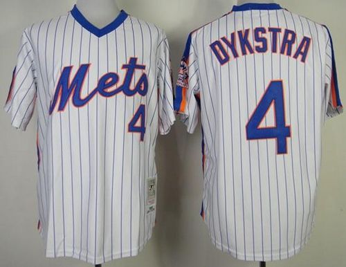 Mitchell and Ness Mets #4 Lenny Dykstra White Blue Strip Stitched MLB Jersey Mitchell and Ness Mets #4 Lenny Dykstra White Blue Strip Stitched MLB Jersey