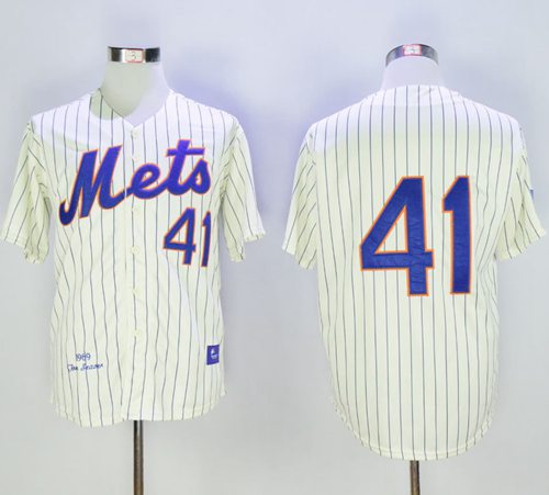 Mitchell And Ness 1969 Mets #41 Tom Seaver Cream(Blue Strip) Throwback Stitched MLB Jersey Mitchell And Ness 1969 Mets #41 Tom Seaver Cream(Blue Strip) Throwback Stitched MLB Jersey