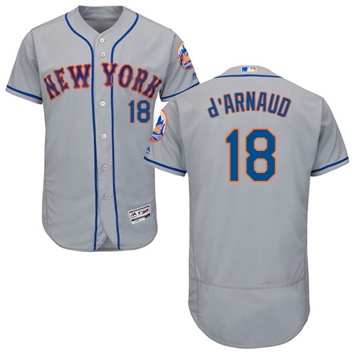 Mets #18 Travis d'Arnaud Grey Flexbase Authentic Collection Stitched MLB Jersey Mets #18 Travis d'Arnaud Grey Flexbase Authentic Collection Stitched MLB Jersey