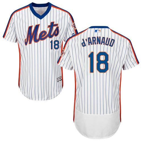 Mets #18 Travis d'Arnaud White(Blue Strip) Flexbase Authentic Collection Alternate Stitched MLB Jersey Mets #18 Travis d'Arnaud White(Blue Strip) Flexbase Authentic Collection Alternate Stitched MLB Jersey