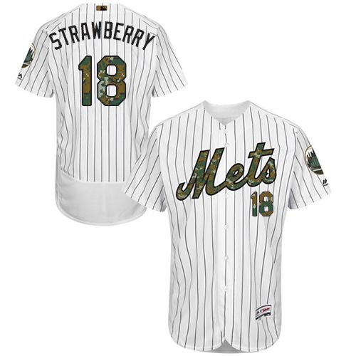 Mets #18 Darryl Strawberry White(Blue Strip) Flexbase Authentic Collection Memorial Day Stitched MLB Jersey