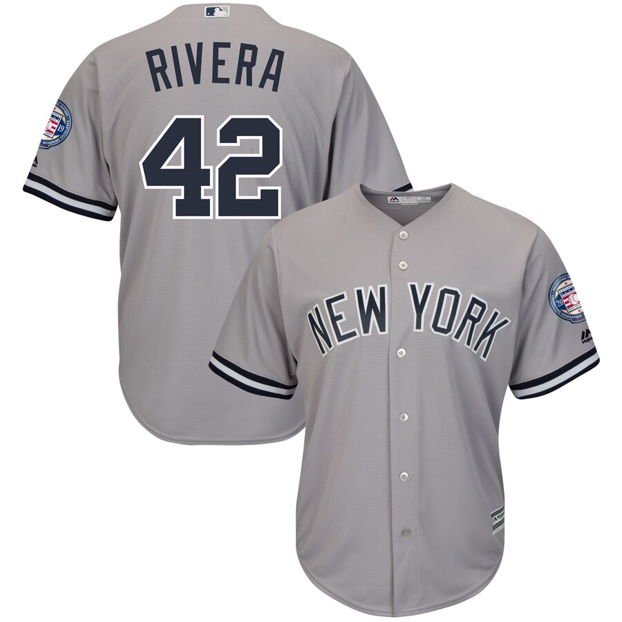 New York Yankees #42 Mariano Rivera Majestic 2019 Hall of Fame Patch Cool Base Player Jersey Gray New York Yankees #42 Mariano Rivera Majestic 2019 Hall of Fame Patch Cool Base Player Jersey Gray