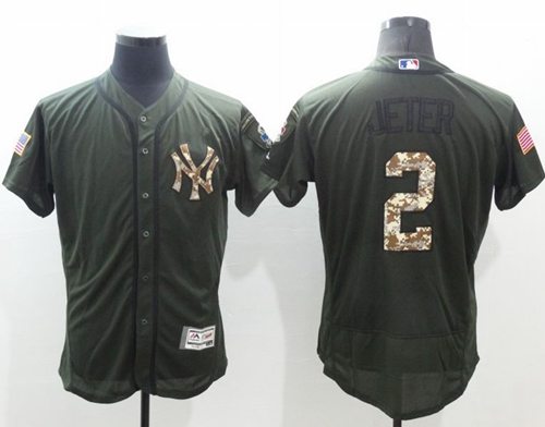 Yankees #2 Derek Jeter Green Flexbase Authentic Collection Salute to Service Stitched MLB Jersey Yankees #2 Derek Jeter Green Flexbase Authentic Collection Salute to Service Stitched MLB Jersey