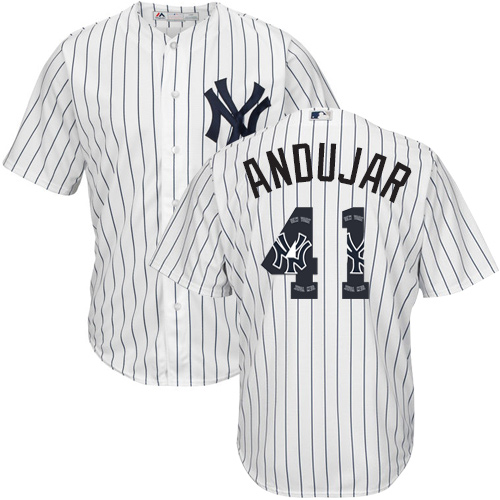 Yankees #41 Miguel Andujar White Strip Team Logo Fashion Stitched MLB Jersey Yankees #41 Miguel Andujar White Strip Team Logo Fashion Stitched MLB Jersey