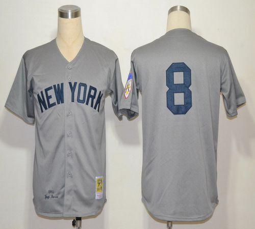 Mitchell And Ness 1951 Yankees #8 Yogi Berra Grey Throwback Stitched MLB Jersey Mitchell And Ness 1951 Yankees #8 Yogi Berra Grey Throwback Stitched MLB Jersey